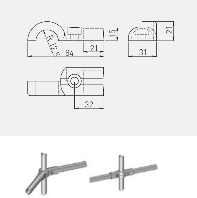 Suport flexibil bara ovala D25mm