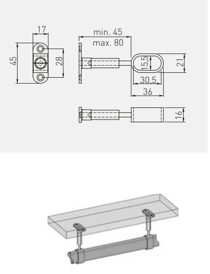 Suport intermediar bara ovala 30x15mm